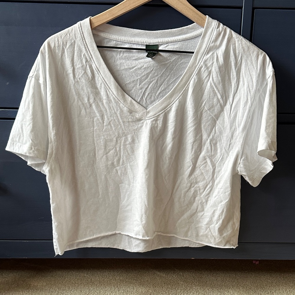 Wild Fable White V-Neck Crop Top